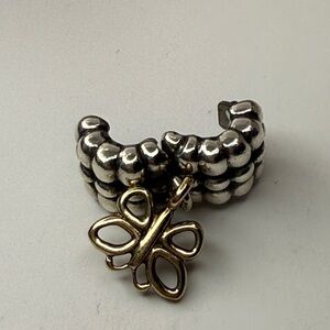 Pandora Retired Two-Tone Butterfly Dangle Clip Charm S925 ALE